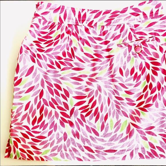 EP PRO Pink White Floral Abstract Pattern Print Button Mini Skirt 4 Pockets Slit - Picture 3 of 13